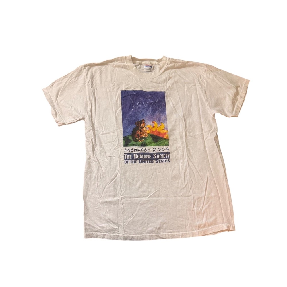 Vintage 2004 Humane Society Graphic T-Shirt Mens L White Hanes Dog Cat Love